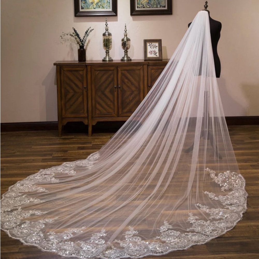 Cathedral Bridal Veil with Sequined Lace